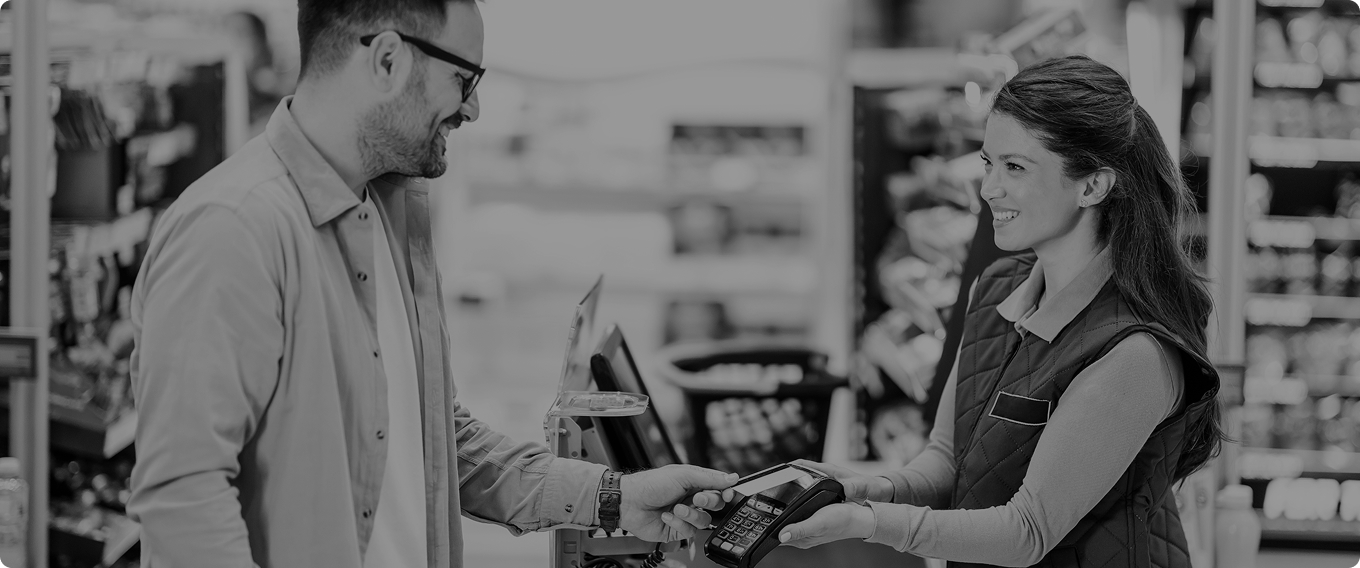 Customer and retail associate using point-of-sale system with integrated analytics for enhanced shopping experience and data