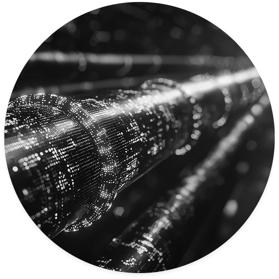Digital data tunnel with flowing information streams representing enterprise data pipeline and AI transformation