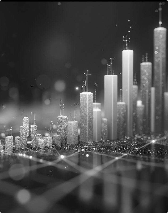 Rising data analytics bars with growth trajectory showing enterprise AI performance metrics and business intelligence insights